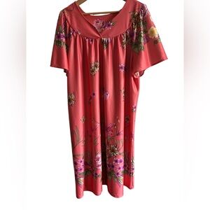 Anthony Richards Womens Size 1X Muumuu Dress Peach Floral Print House Dress